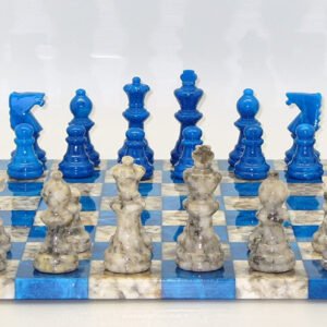 World Wise Imports Blue & Grey Alabaster Chess Set